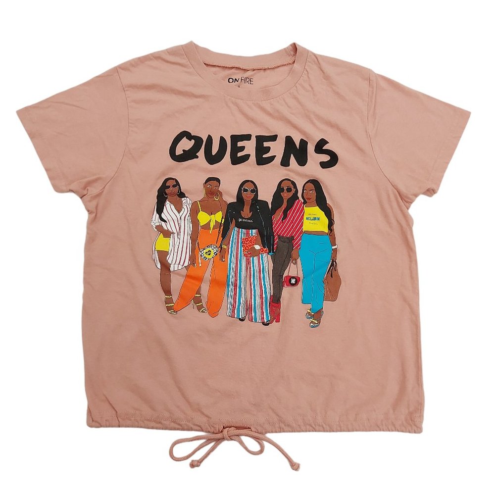 On Fire T-Shirt Womens Large Pink Graphic Print Retro Streetwear Cotton